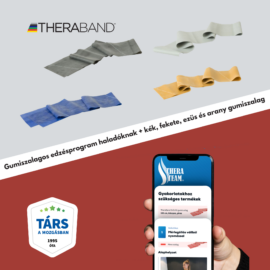 TheraBand erősítő gumiszalag 150 cm (kék, fekete, ezüst és arany) + gumiszalagos edzésprogram középhaladóknak és haladóknak (digitális)