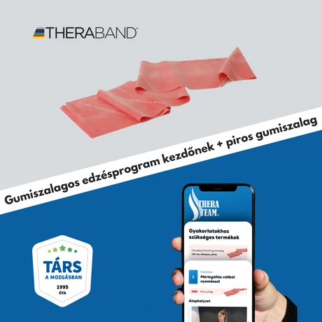 TheraBand erősítő gumiszalag 150 cm, közepes, piros + gumiszalagos edzésprogram kezdőknek (digitális)