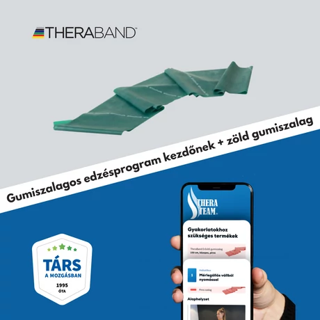 TheraBand erősítő gumiszalag 150 cm, erős, zöld + gumiszalagos edzésprogram kezdőknek (digitális)