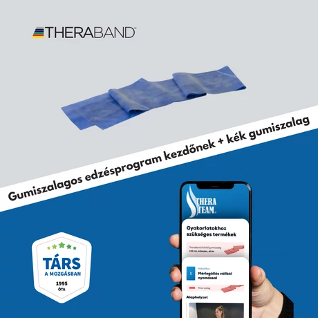 TheraBand erősítő gumiszalag 150 cm, extra erős, kék + gumiszalagos edzésprogram kezdőknek (digitális)