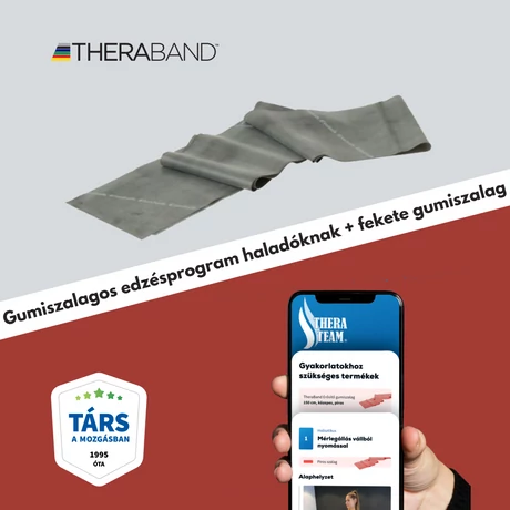 TheraBand erősítő gumiszalag 150 cm, szuper erős, fekete + gumiszalagos edzésprogram középhaladóknak és haladóknak (digitális)