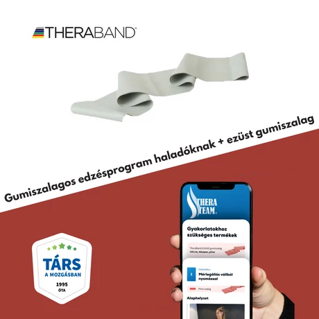 TheraBand erősítő gumiszalag 150 cm, speciálisan erős, ezüst + gumiszalagos edzésprogram középhaladóknak és haladóknak (digitális)