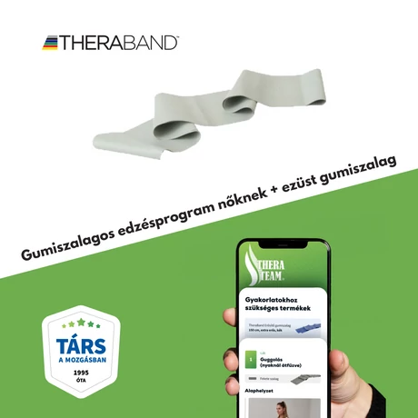 TheraBand erősítő gumiszalag 150 cm, speciálisan erős, ezüst + gumiszalagos edzésprogram nőknek (digitális)